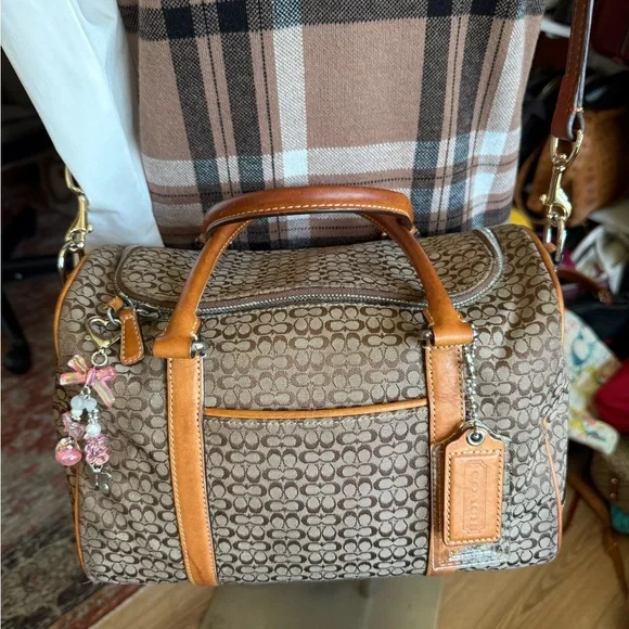 Coach 2004 monogram Brown Leather Accent Large Train Case Bag/ Boston - Picture 1 of 17